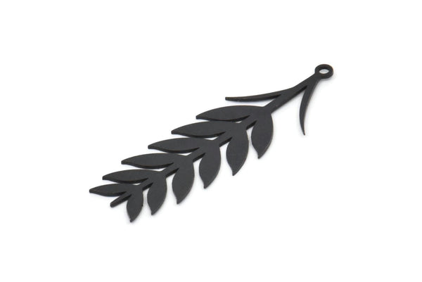Siyah Yaprak Tılsımı, 1 Halkalı 6 Oksitlenmiş Siyah Pirinç Buğday Başağı Tılsımı, Tılsım Kolye Uçları (43x13x0,60 mm) A3238
