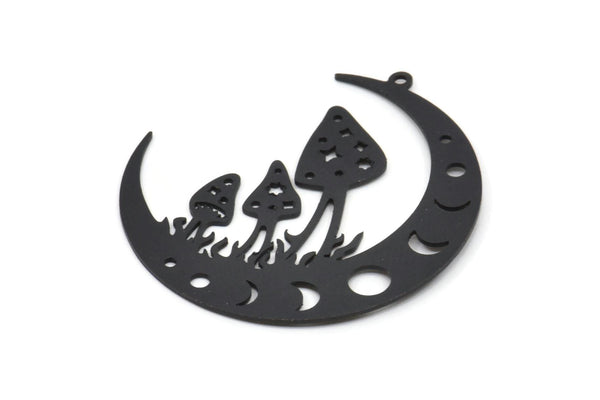 Siyah Ay Tılsımı, 1 Döngülü 2 Oksitlenmiş Siyah Pirinç Mantar ve Hilal Şekilli Tılsım, Bulgular (38x36x0,60 mm) SMP0699 A6881