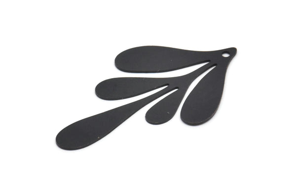 Siyah Yaprak Tılsımı, 1 Delikli 2 Oksitlenmiş Siyah Pirinç Yaprak Tılsımı, Tılsım Kolye Uçları (47,5x27x0,60 mm) A6232