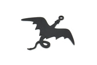 Black Dragon Charm, 6 Oxidized Black Brass Dragon Shaped Charms With 1 Loop, Pendants, Findings (30x34x0.60mm) A4363