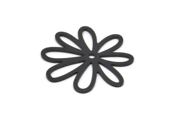Siyah Çiçek Tılsımı, 1 Delikli 10 Oksitlenmiş Siyah Pirinç Çiçek Tılsımı, Küpe Parçaları (22x21x0,60 mm) A5117