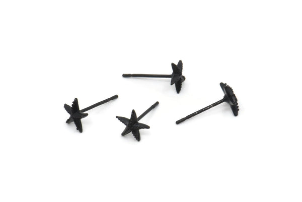 Siyah Deniz Yıldızı Küpe, 12 Oksitlenmiş Siyah Pirinç Deniz Yıldızı Küpe (7 mm) N1176