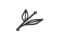 Siyah Yaprak Charm, 2 Döngülü 10 Oksitlenmiş Siyah Pirinç Yaprak Charm, Bağlantı Elemanları (26x18x0,60 mm) SMP0951 A6191