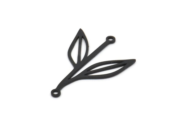Siyah Yaprak Charm, 2 Döngülü 10 Oksitlenmiş Siyah Pirinç Yaprak Charm, Bağlantı Elemanları (26x18x0,60 mm) SMP0951 A6191