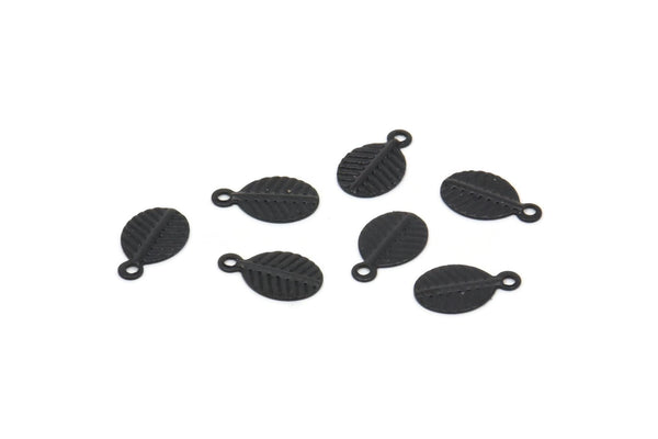 Siyah Yaprak Tılsımı, 1 Döngülü 50 Oksitlenmiş Siyah Pirinç Yaprak Tılsımı (10,5x6,5 mm) A0155