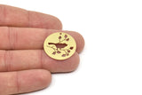 Brass Round Charm, Raw Brass Bird And Branch Charms With 1 Hole, Charm Pendants (25x0.60mm) SMP2262