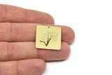 Brass Rectangle Charm, Raw Brass Tree Charms With 1 Hole, Charm Pendants (25x23x0.60mm) SMP2265