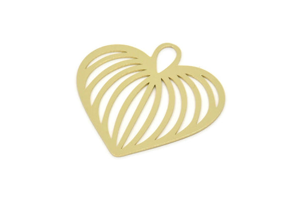 Brass Heart Charm, Raw Brass Heart Charms With 1 Loop, Earrings, Pendants (32x32x0.60mm) SMP2276