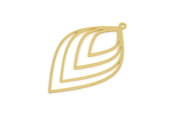 Gold Drop Charm, 2 Gold Plated Brass Drop Shaped Charms With 1 Loop, Findings (42x25x0.60mm) A6429