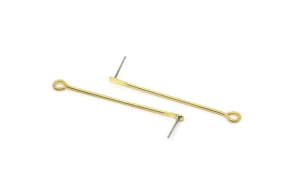 Pirinç Çubuk Küpe, 6 Ham Pirinç Kürek Gözü İğne Küpe (50x1,2 mm) BS 1215 A5492