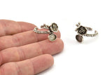 Silver Flower Ring, Antique Silver Plated Brass Adjustable Rings With 1 Stone Settings - Pad Size 6x8mm N2579 H1650