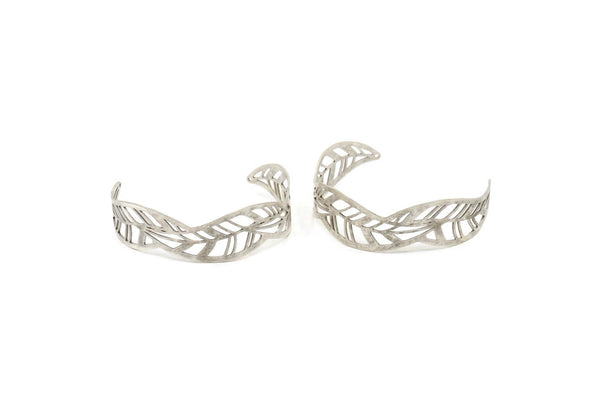 Silver Bracelet Blank, Antique Silver Plated Brass Flat Bracelet With 2 Holes, Leaf Bracelet Findings (145x18x0.80mm) SMP0844 A3208