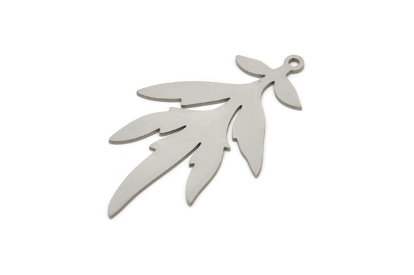 Steel Leaf Charm, Stainless Steel Leaf Charms With 1 Loop, Charm Pendants (40x23x0.80mm) SMP2338