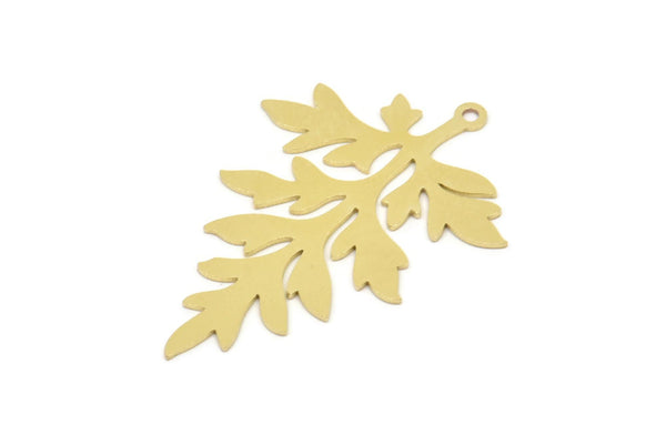 Brass Branch Charm, Raw Brass Leaf Charms With 1 Loop, Leaf Earrings (40x27.5x0.60mm) SMP2340