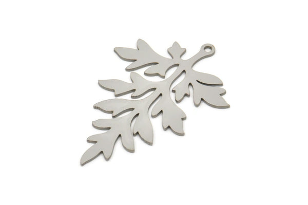 Steel Branch Charm, Stainless Steel Leaf Charms With 1 Loop, Charm Pendants (40x27.5x0.80mm) SMP2340