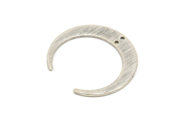 Silver Moon Charm, 8 Antique Silver Plated Brass Textured Crescent Moon Charms With 2 Holes, Connectors (27x25x1mm) D0761 H0798