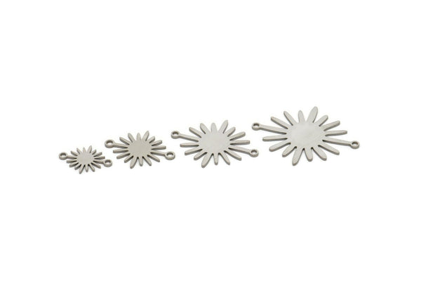 Steel Sun Charm, Stainless Steel Sun Charms With 2 Loops, Connectors, Findings (11/15/20/24x0.80mm) SMP2249