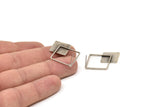 Silver Square Earring, 2 Antique Silver Plated Brass Square Earring Posts, Pendants, Findings (36x26x1.7mm) E329
