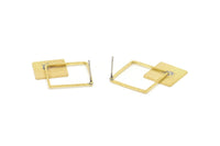 Brass Square Earring, 4 Raw Brass Square Earring Posts, Pendants, Findings (36x26x1.7mm) E329