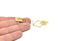 Brass Square Earring, 4 Raw Brass Square Earring Posts, Pendants, Findings (36x26x1.7mm) E329