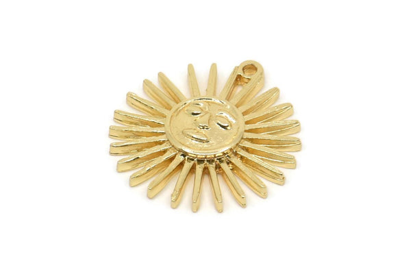 Gold Sun Charm, 2 Gold Plated Brass Sun Charms With 1 Loop, Findings (21x20x3mm) N1716