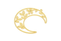 Gold Moon Charm, 2 Gold Plated Brass Leaf Pattern Crescent Moon Charms With 1 Loop, Findings (38x12x0.80mm) SMP0113 A2671