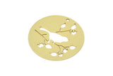 Brass Round Charm, Raw Brass Bird And Branch Charms With 1 Hole, Charm Pendants (25x0.60mm) SMP2262