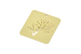 Brass Rectangle Charm, Raw Brass Tree Charms With 1 Hole, Charm Pendants (25x23x0.60mm) SMP2265