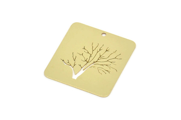 Brass Rectangle Charm, Raw Brass Tree Charms With 1 Hole, Charm Pendants (25x23x0.60mm) SMP2265