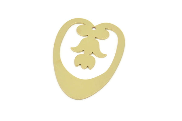 Brass Flower Charm, Raw Brass Flower Shaped Charms With 1 Hole, Charm Pendants (36x25x0.60mm) SMP2284