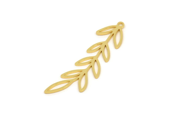 Gold Leaf Charm, 4 Gold Plated Brass Leaf Charms With 1 Loop, Charm Pendants (42x10x0.80mm) SMP1150 A4495