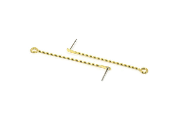 Pirinç Çubuk Küpe, 6 Ham Pirinç Kürek Gözü İğne Küpe (55x1,2 mm) BS 1215 A6896