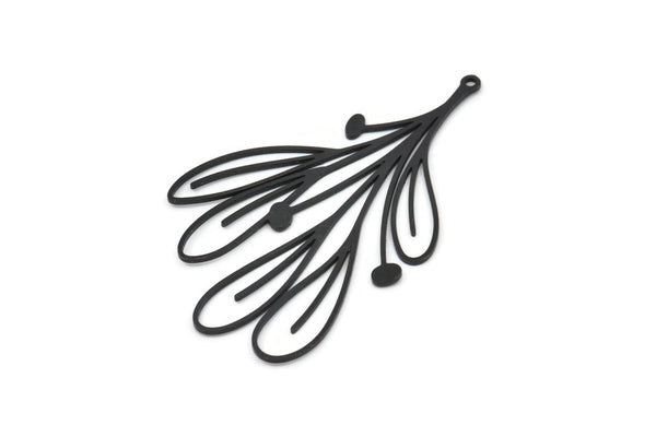 Siyah Yaprak Tılsımı, 1 Halkalı Oksitlenmiş Siyah Pirinç Yaprak Tılsımları, Yaprak Küpeler (60x38x0,80 mm) SMP1516 A5514