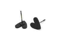 Siyah Kalp Küpe, 6 Dokulu Oksitlenmiş Siyah Pirinç Kalp Küpe (8x1mm) M02169 A2554 Q0189