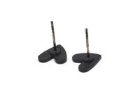 Siyah Kalp Küpe, 6 Dokulu Oksitlenmiş Siyah Pirinç Kalp Küpe (8x1mm) M02169 A2554 Q0189