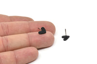 Siyah Kalp Küpe, 6 Dokulu Oksitlenmiş Siyah Pirinç Kalp Küpe (8x1mm) M02169 A2554 Q0189