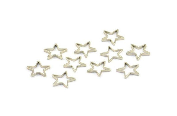 Blank Star Charm, 24 Silver Tone Star Connector (10mm) BS 1169
