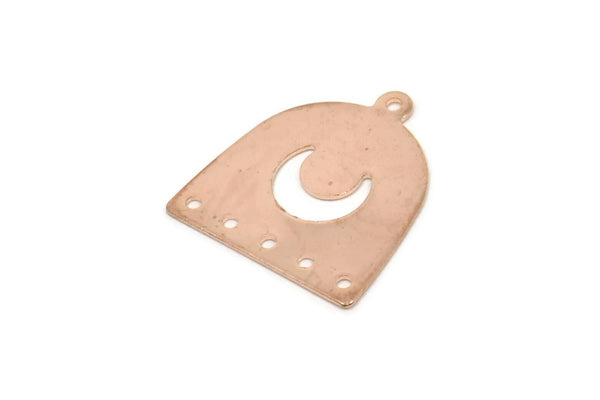 Rose Gold Moon Charm, 6 Rose Gold Plated Brass D Shape Charms With 1 Loop And 5 Holes (18x17x0.50mm) M295 H1673