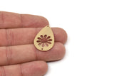 Brass Drop Charm, Raw Brass Flower Patterned Drop Charms With 2 Holes, Findings (31x19.5x0.80mm) SMP2354 A5824
