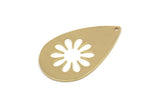 Brass Drop Charm, Raw Brass Flower Patterned Drop Charms With 1 Hole, Findings (31x19.5x0.80mm) SMP2355 A5819