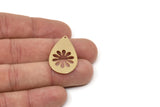 Brass Drop Charm, Raw Brass Flower Patterned Drop Charms With 1 Hole, Findings (31x19.5x0.80mm) SMP2355 A5819