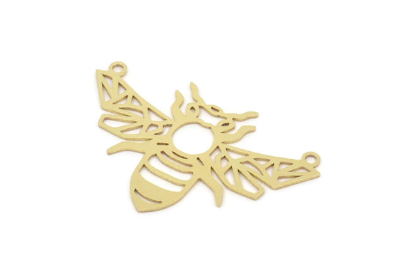Brass Bee Charm, Raw Brass Bee Charms With 2 Loops (22x35x0.60mm) SMP2309