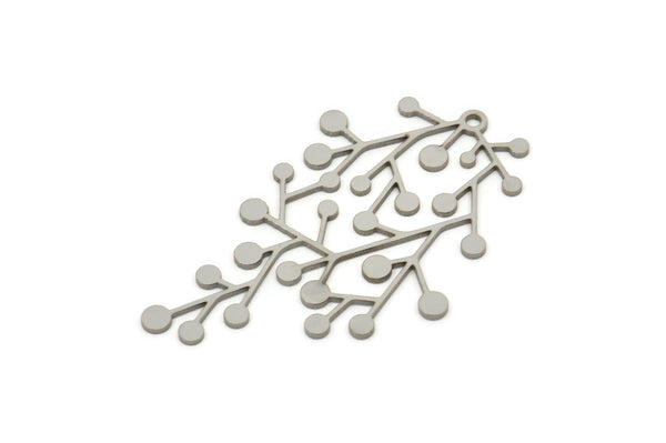 Steel Branch Charm, Stainless Steel Leaf Charms With 1 Loop, Charm Pendants (42x25x0.80mm) SMP2337