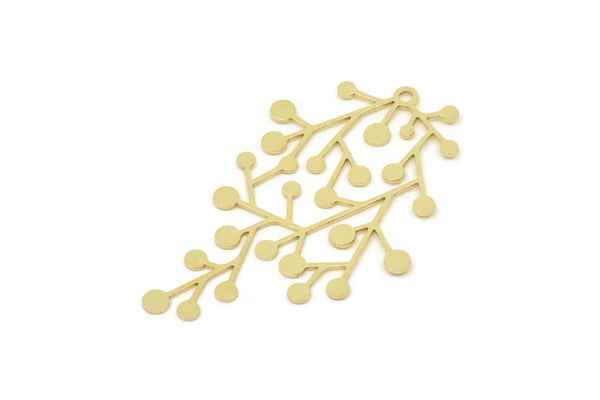Brass Branch Charm, Raw Brass Leaf Charms With 1 Loop, Leaf Earrings (42x25x0.60mm) SMP2337