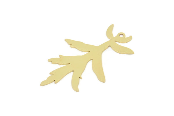 Brass Branch Charm, Raw Brass Leaf Charms With 1 Loop, Leaf Earrings (40x24x0.60mm) SMP2344