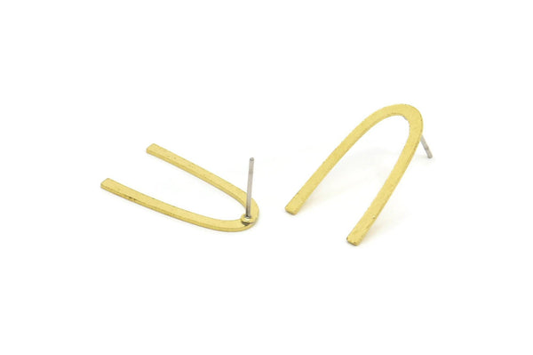 Earring Studs, 8 Raw Brass - U Shape Earrings - Brass Earrings - Earrings (22.5x2x0.60mm) A4866 A3366