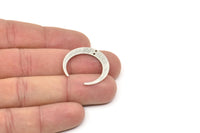 Silver Moon Charm, 8 Antique Silver Plated Brass Textured Crescent Moon Charms With 2 Holes, Connectors (27x25x1mm) D0761 H0798
