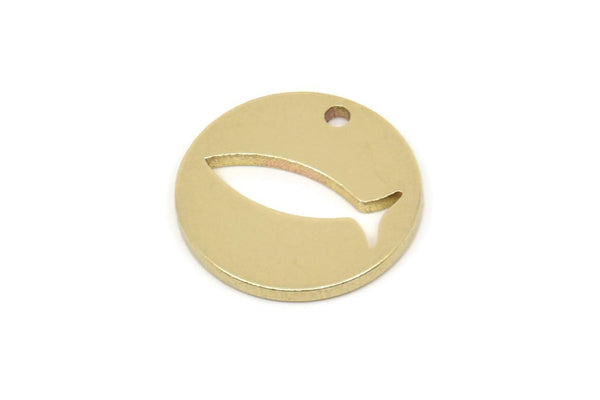 Brass Round Charm, Raw Brass Fish Patterned Round Shaped Charms With 1 Hole, Findings (15x1.20mm) A5889