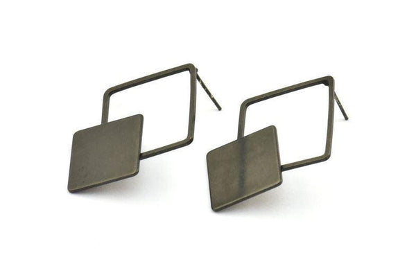 Siyah Kare Küpe, 2 Oksitlenmiş Pirinç Siyah Kare Küpe Direği, Kolye Uçları, Bulgular (36x26x1,7 mm) E329 S761