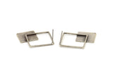 Silver Square Earring, 2 Antique Silver Plated Brass Square Earring Posts, Pendants, Findings (36x26x1.7mm) E329